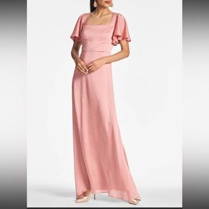 Sachin & Babi Aurora Square Neck Crinkle Georgette Gown - Rouge - Size 2